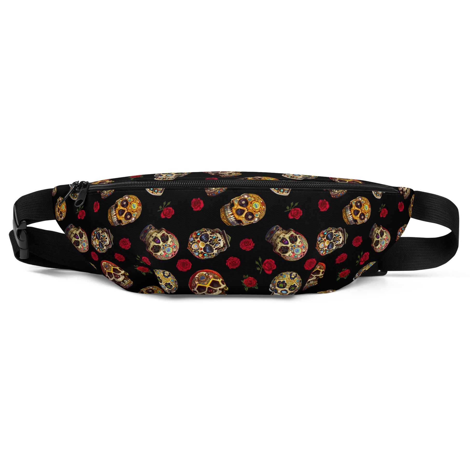 Skulls And Roses Fanny Pack - Adjustable Belt Travel Pouch Water